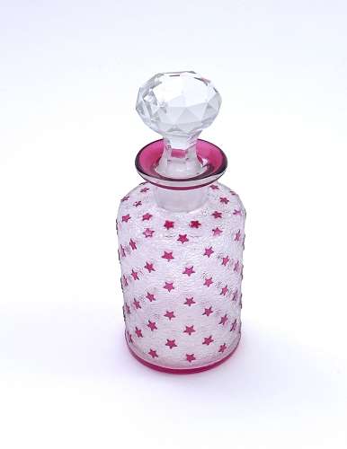 Small Antique BACCARAT Acid Etched Perfume Bottle with Pink Stars.