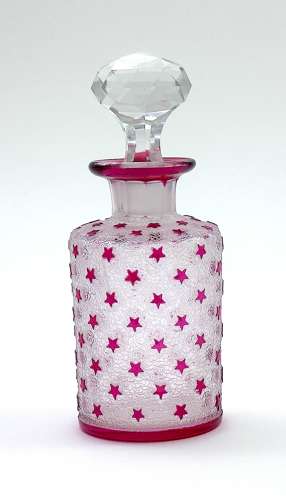 Small Antique BACCARAT Acid Etched Perfume Bottle with Pink Stars.