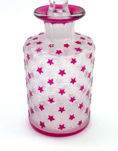 Small Antique BACCARAT Acid Etched Perfume Bottle with Pink Stars.