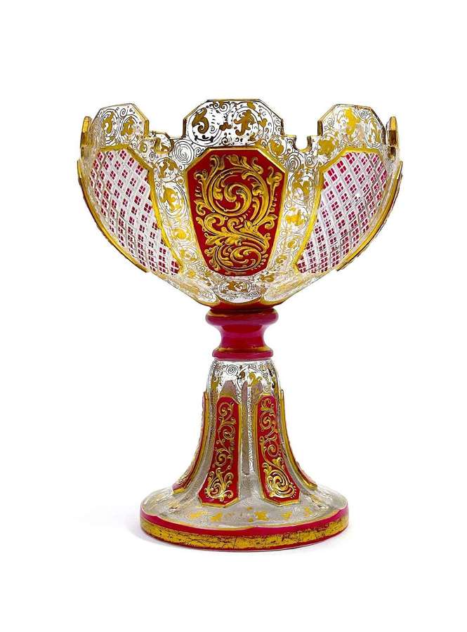 Antique Bohemian Cranberry Pink Overlay Glass Vase