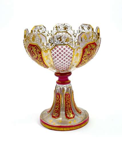 Antique Bohemian Cranberry Pink Overlay Glass Vase