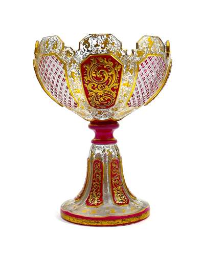 Antique Bohemian Cranberry Pink Overlay Glass Vase