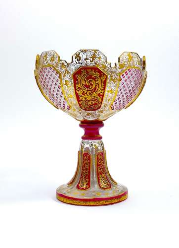 Antique Bohemian Cranberry Pink Overlay Glass Vase
