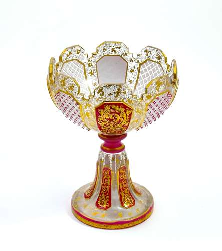 Antique Bohemian Cranberry Pink Overlay Glass Vase