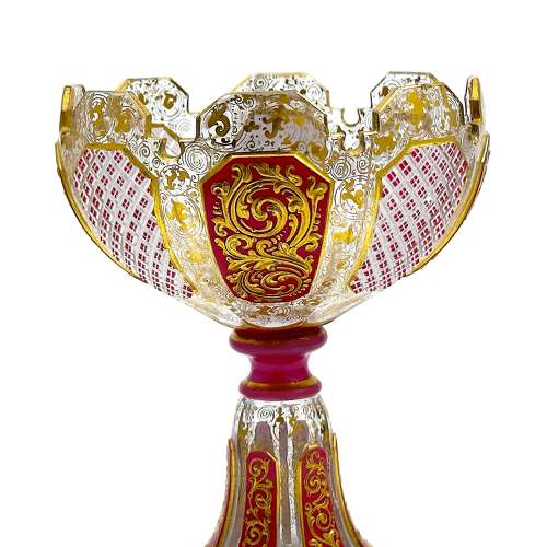 Antique Bohemian Cranberry Pink Overlay Glass Vase