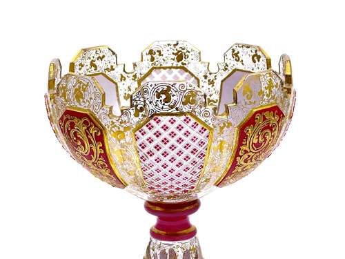 Antique Bohemian Cranberry Pink Overlay Glass Vase
