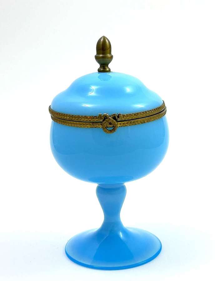 Antique French Blue Opaline Glass Hinged Box