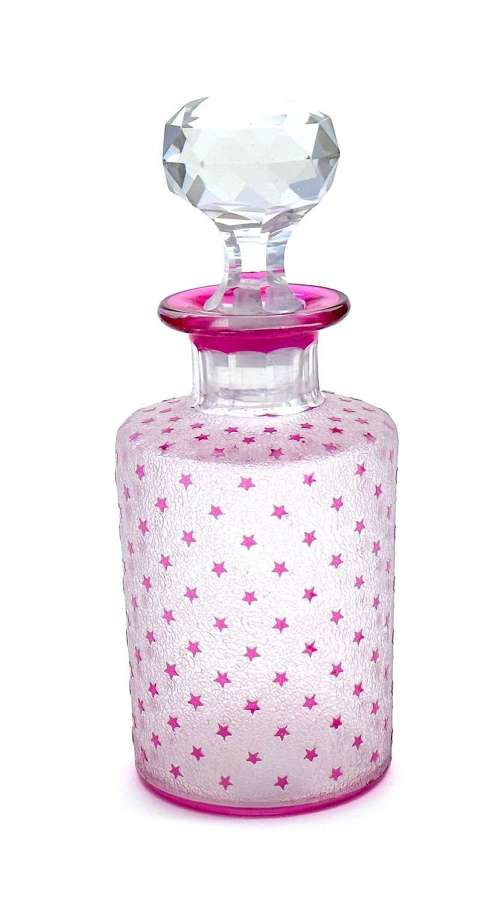 A Large Antique BACCARAT Acid Etched Perfume Bottle with Pink Stars