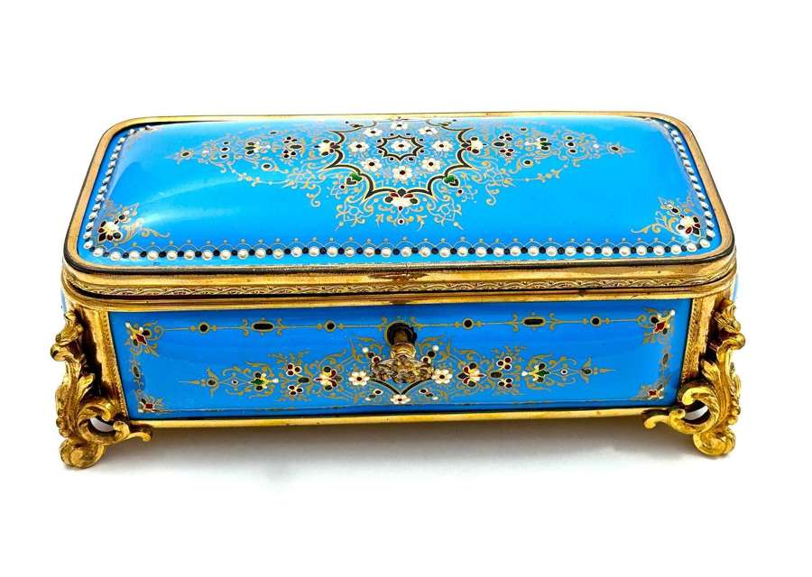 A Superb Large Palais Royal Antique Blue 'Bombe' Jewel Casket by Tahan