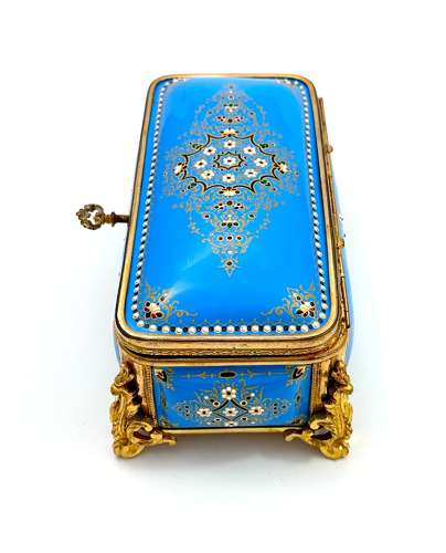 A Superb Large Palais Royal Antique Blue 'Bombe' Jewel Casket by Tahan