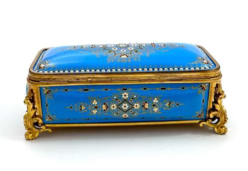 A Superb Large Palais Royal Antique Blue 'Bombe' Jewel Casket by Tahan