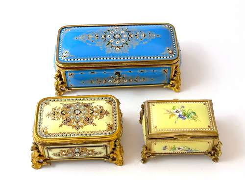 A Superb Large Palais Royal Antique Blue 'Bombe' Jewel Casket by Tahan