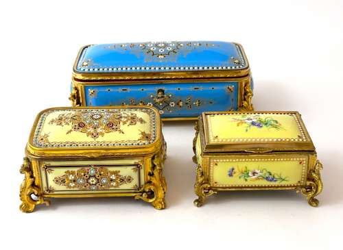 A Superb Large Palais Royal Antique Blue 'Bombe' Jewel Casket by Tahan