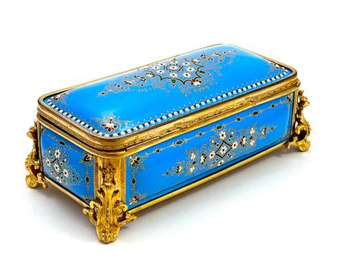 A Superb Large Palais Royal Antique Blue 'Bombe' Jewel Casket by Tahan