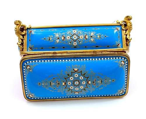 A Superb Large Palais Royal Antique Blue 'Bombe' Jewel Casket by Tahan