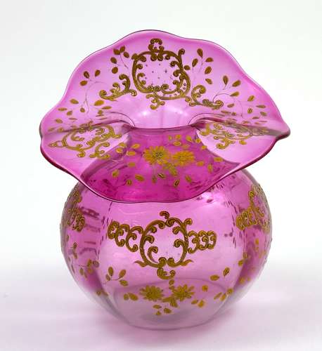 A Pretty Antique Cranberry Pink Bowl with Undulating Rim