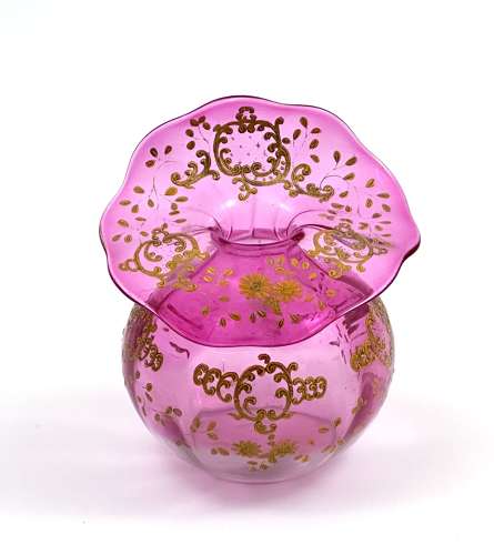 A Pretty Antique Cranberry Pink Bowl with Undulating Rim
