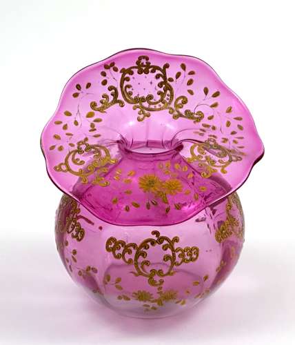A Pretty Antique Cranberry Pink Bowl with Undulating Rim