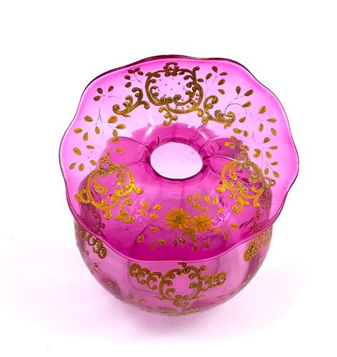A Pretty Antique Cranberry Pink Bowl with Undulating Rim