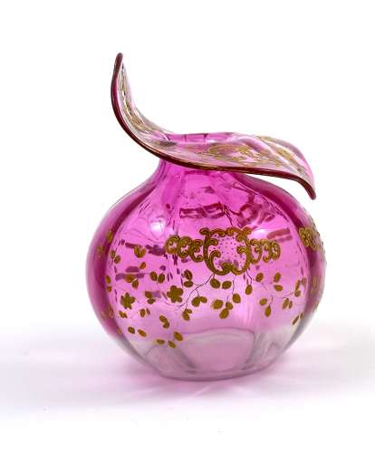 A Pretty Antique Cranberry Pink Bowl with Undulating Rim