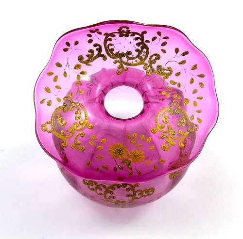 A Pretty Antique Cranberry Pink Bowl with Undulating Rim