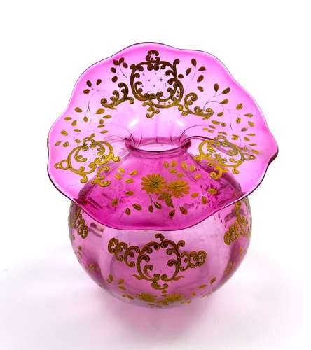 A Pretty Antique Cranberry Pink Bowl with Undulating Rim