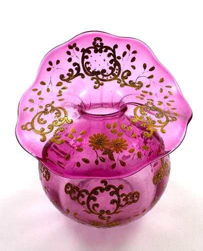A Pretty Antique Cranberry Pink Bowl with Undulating Rim