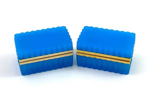 Pair of Antique Murano Blue Opaline Glass Rectangular Boxes