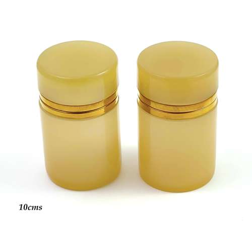 Pair of Antique Apricot Opaline Glass Cylindrical Caskets