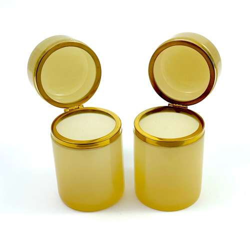 Pair of Antique Apricot Opaline Glass Cylindrical Caskets
