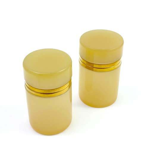 Pair of Antique Apricot Opaline Glass Cylindrical Caskets
