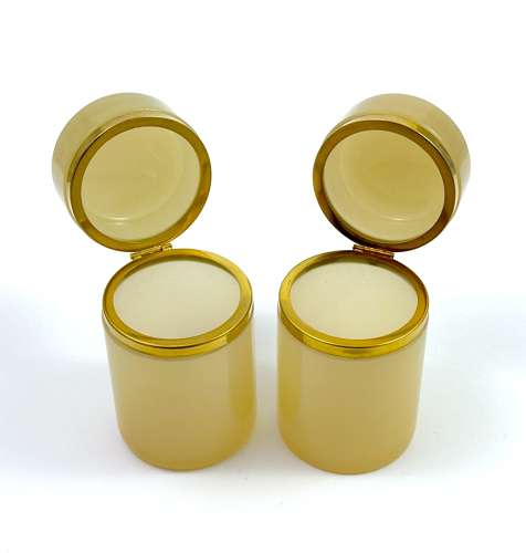 Pair of Antique Apricot Opaline Glass Cylindrical Caskets