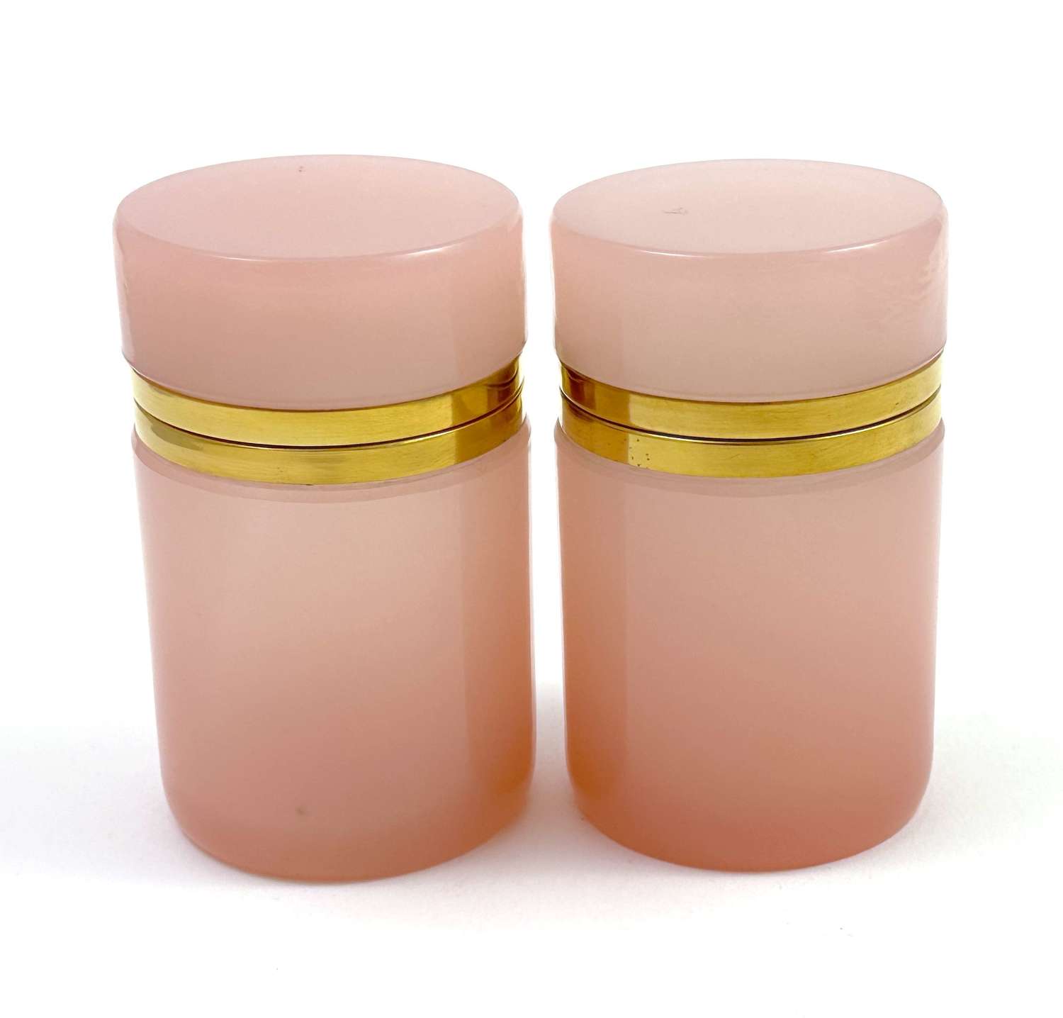 Pair of Antique Pale Pink Opaline Glass Cylindrical Caskets