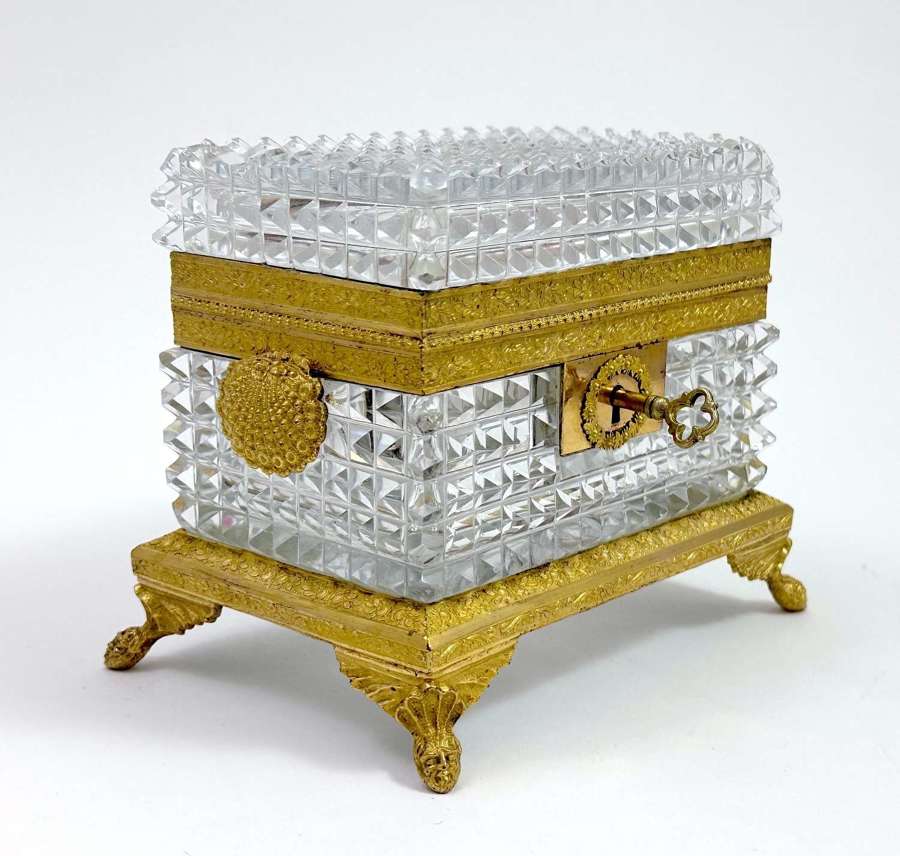 Antique Baccarat Highly Cut Crystal Casket with Scallop Shell Handles