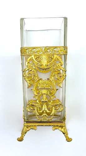 Antique French Napoleon III Cut Crystal and Dore Bronze Garniture