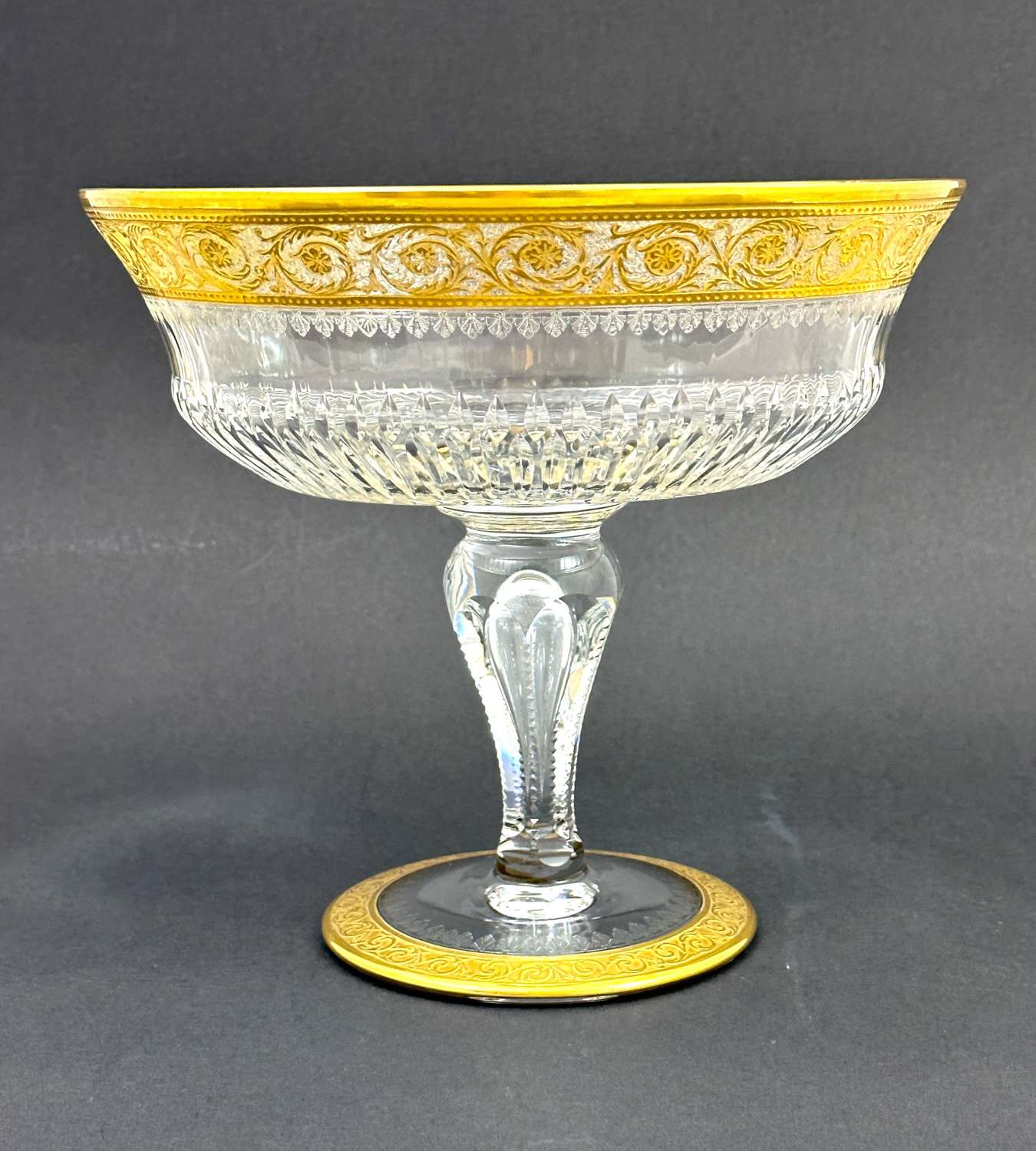 Signed Saint Louis Thistle-Pattern Crystal Glass Pedestal Bowl