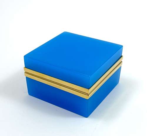 Antique Murano Blue Opaline Glass Square Box