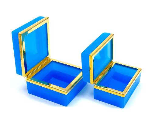 Antique Murano Blue Opaline Glass Square Box