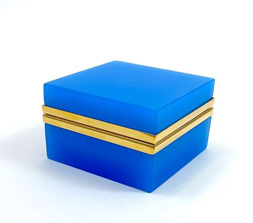 Antique Murano Blue Opaline Glass Square Box