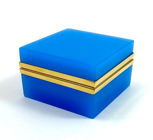 Antique Murano Blue Opaline Glass Square Box