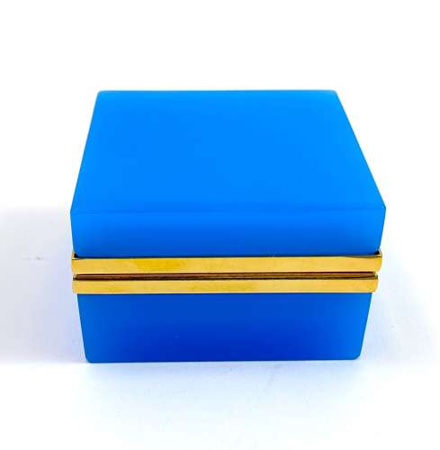 Antique Murano Blue Opaline Glass Square Box