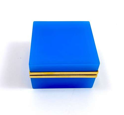 Antique Murano Blue Opaline Glass Square Box