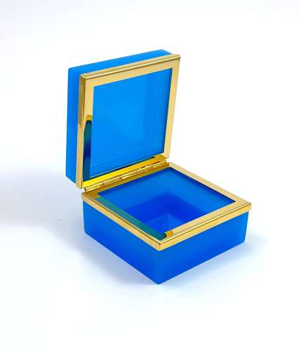 Antique Murano Blue Opaline Glass Square Box