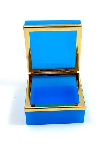 Antique Murano Blue Opaline Glass Square Box