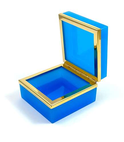 Antique Murano Blue Opaline Glass Square Box