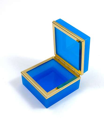 Antique Murano Blue Opaline Glass Square Box