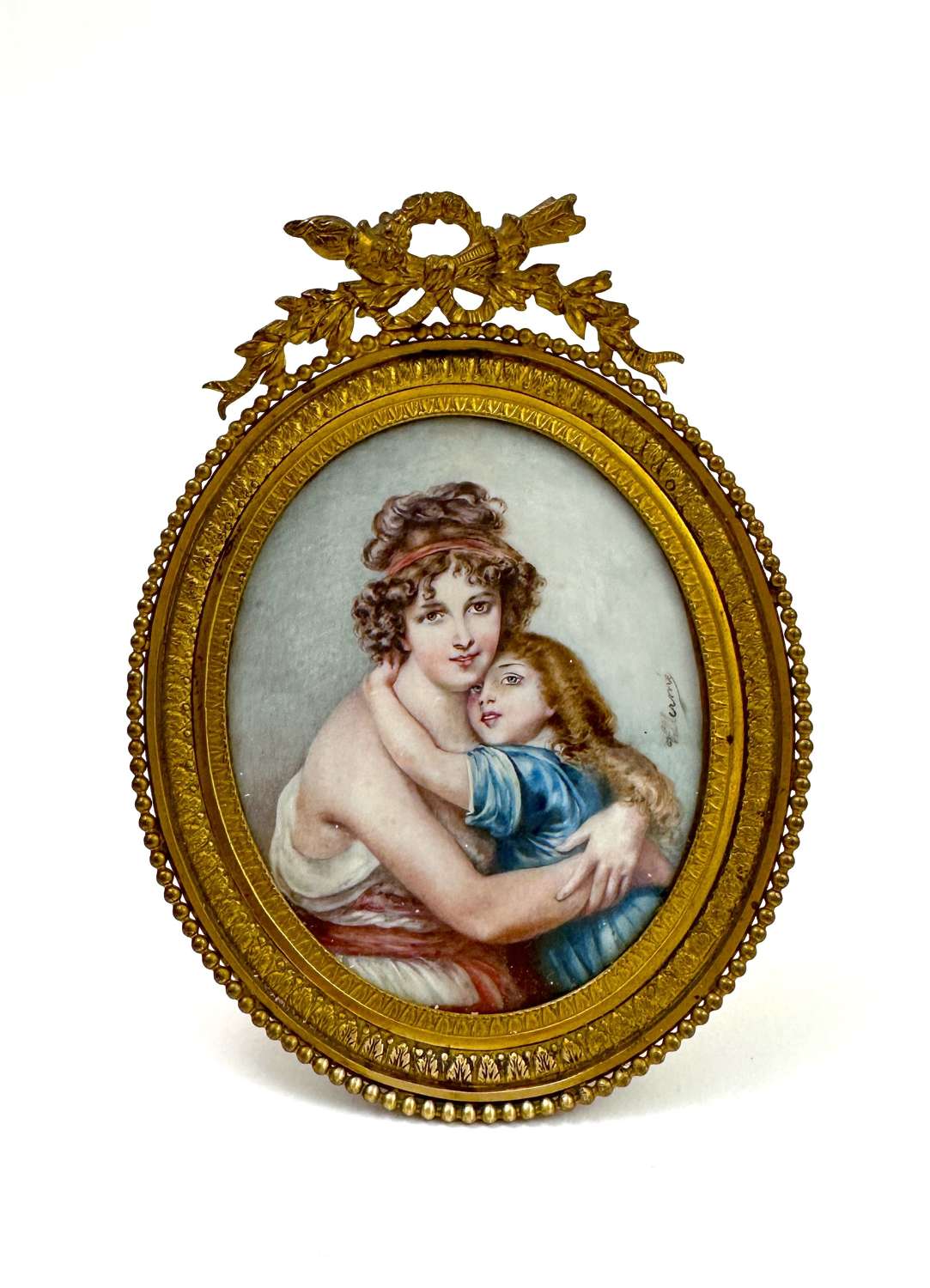 Antique Signed Miniature of the Artist Vigée Le Brun & Her Daughter