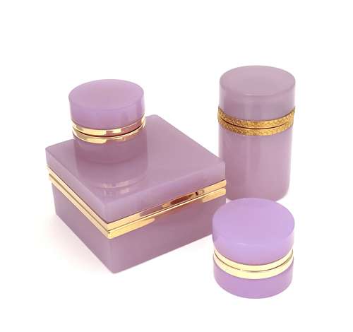 A Pair of Antique Miniature Alexandrite Opaline Glass Caskets