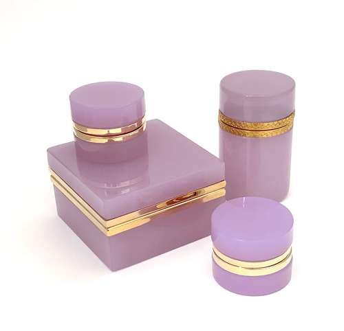 A Pair of Antique Miniature Alexandrite Opaline Glass Caskets