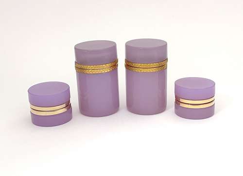 A Pair of Antique Miniature Alexandrite Opaline Glass Caskets